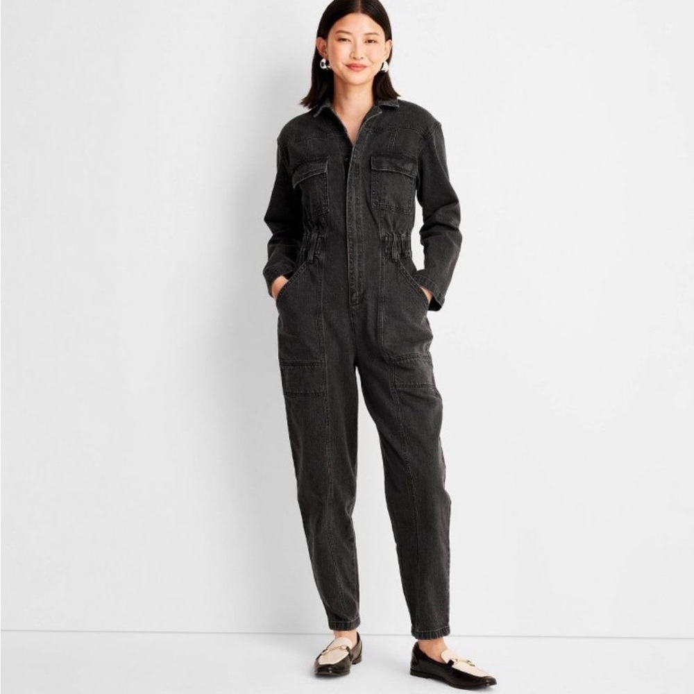 Universal Thread Washed Black Denim Jumpsuit - image 7